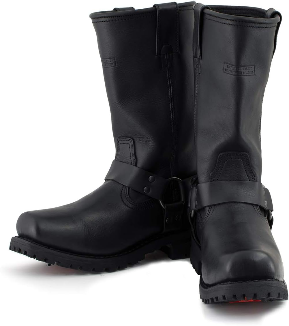 Xelement 1443 Men's Black Harness Motorcycle Biker Boots with Lug Sole - 9.5: Automotive