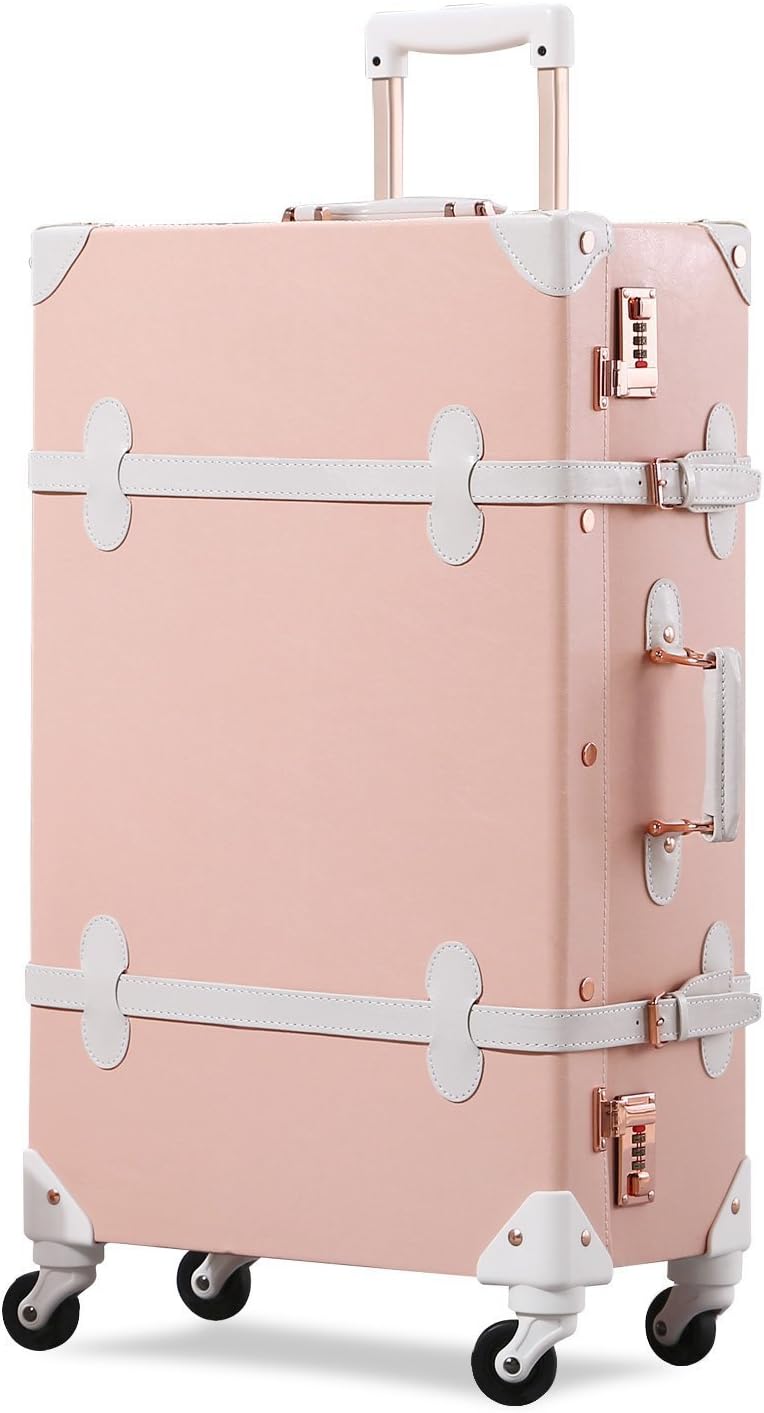 UNITRAVEL Suitcase Vintage Travel 72 Centimeters 55 Liters 4 Wheels Light Pink Number Lock