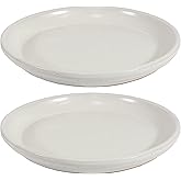 Sunnydaze 12-Inch Ceramic Plant Saucers - Plant Drip Trays for Outdoor Planter Flower Pot Drainage - Set of 2 - Pearl