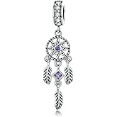 FAEFASH Dream Catcher Dangle Charms fit Pandora Style Bracelet,925 Silver Charm Dream Bead Good Wishes Charms for Dreamcatcher (Purple)