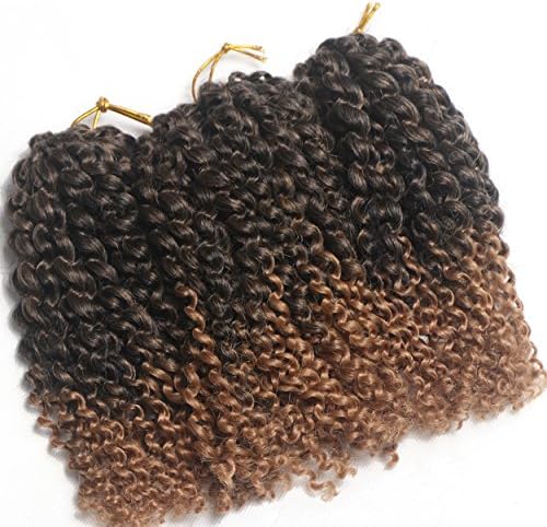3 Bundles/pack 8 Inches Ombre Marlybob Afro Kinky Curl Synthetic Crochet Braids Hair Extentions (#T27)