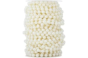 Rytenz Pearls String Bead, Ivory Color Faux Pearl Beads Roll Strand for Wedding Party Christmas Tree and Flowers Decorations Garland DIY Crafts (8mm- 60 Feet)