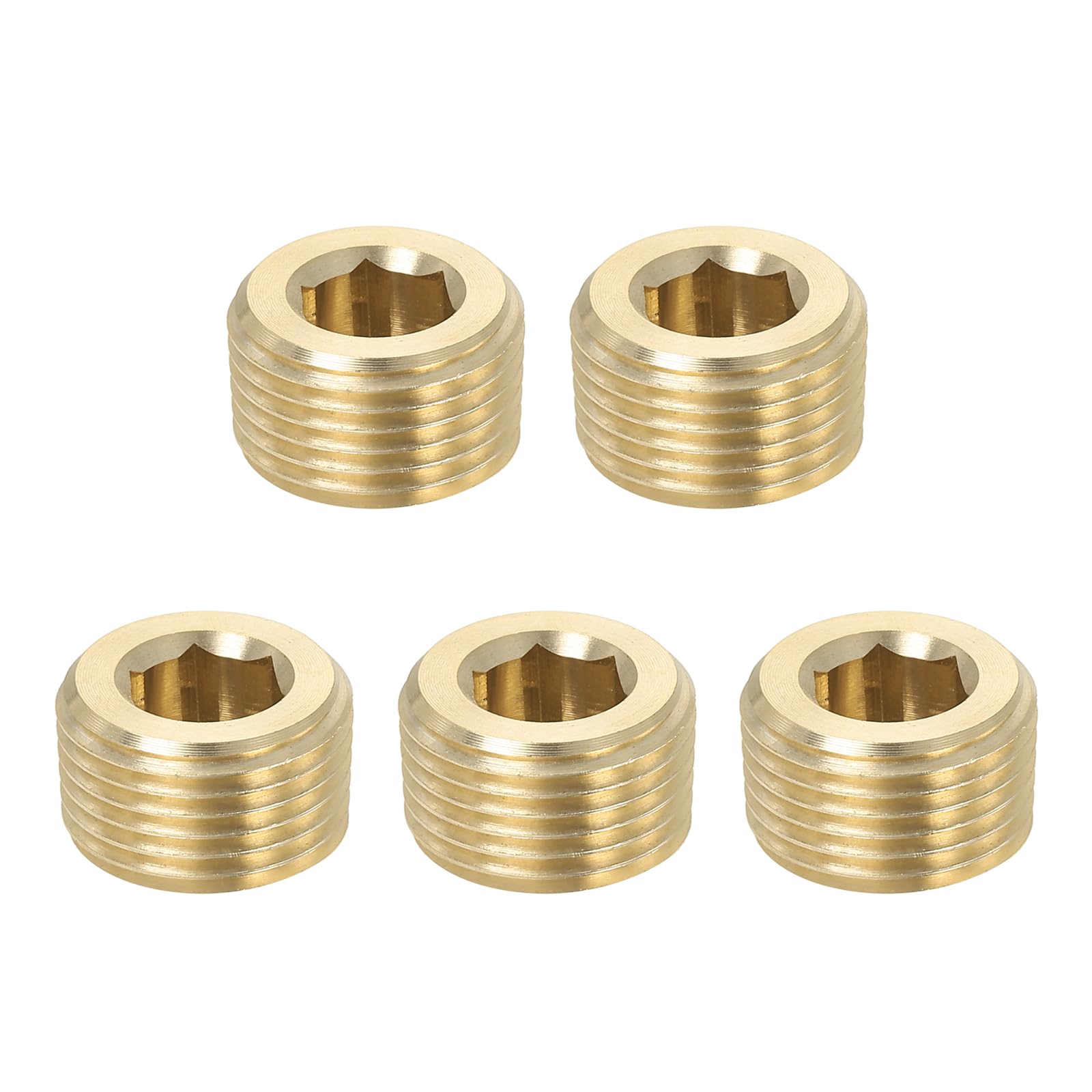PATIKIL 3/8 inch Male PT Pipe Plug Internal Hex Thread Socket, 5 Pack Hex Counter Sunk Solid Brass Pipe Plug Fitting Set for Pipe Air Tanks
