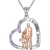 Alphm S925 Sterling Silver Father Daughter Heart Pendant Necklace Jewelry from Dad Mom