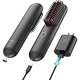 TYMO Porta Cordless Hair Straightener Brush, Portable Mini Straightening Brush for Travel, Negative Ion Hot Comb Hair Straigh