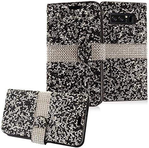 Samsung Galaxy Note 8 (2017 Release), GADGETFARMER Bling/Glitter/Diamond Pu Leather Folio Wallet Flip Protective Case Cover With Kickstand Feature (Black)