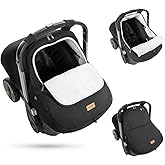 Bioby Winter Baby Car Seat Cover, Infant Car Seat Cover for Boy Girl, Roomy, Cozy, Warm, Waterproof Baby Carseat Covers Canopy with Thickened Fleece Lining, Breathable Hole, Universal Fitted Black