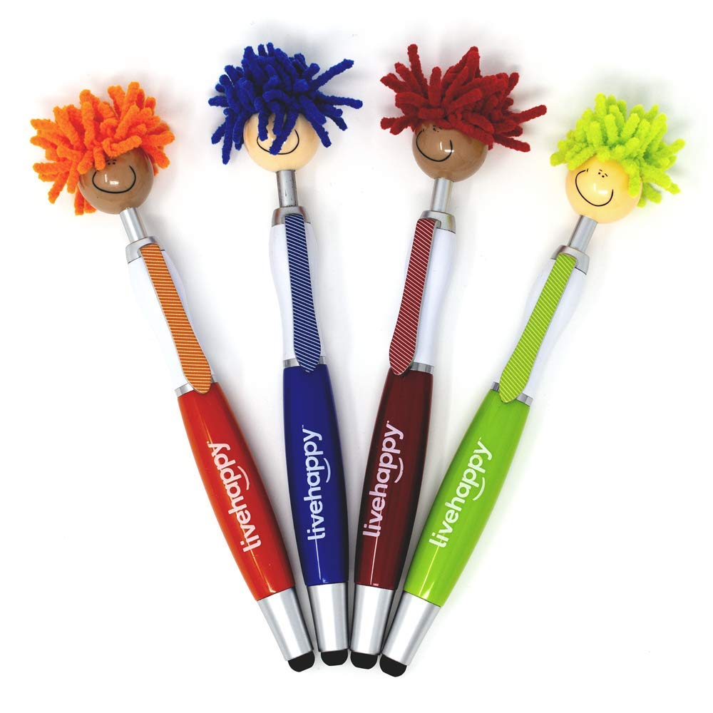 Live Happy Mop Topper Screen Cleaner Stylus Pens Fun Pens