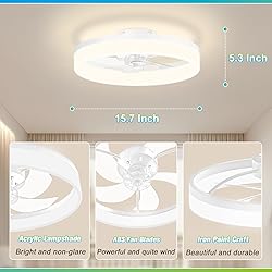 JOFIOS Ceiling Fans with Lights, 15.7in White Flush