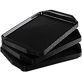 Rinboat 12 Packs Plastic Rectangular Tray, 16.69 x 11.69 Inches Fast Food Serving Tray, Black