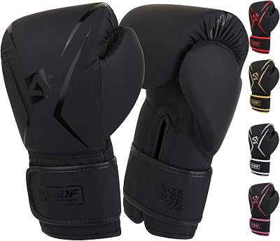 AQF Boxing Gloves Kids Adults 6oz 10oz 16oz Training Muay Thai Black