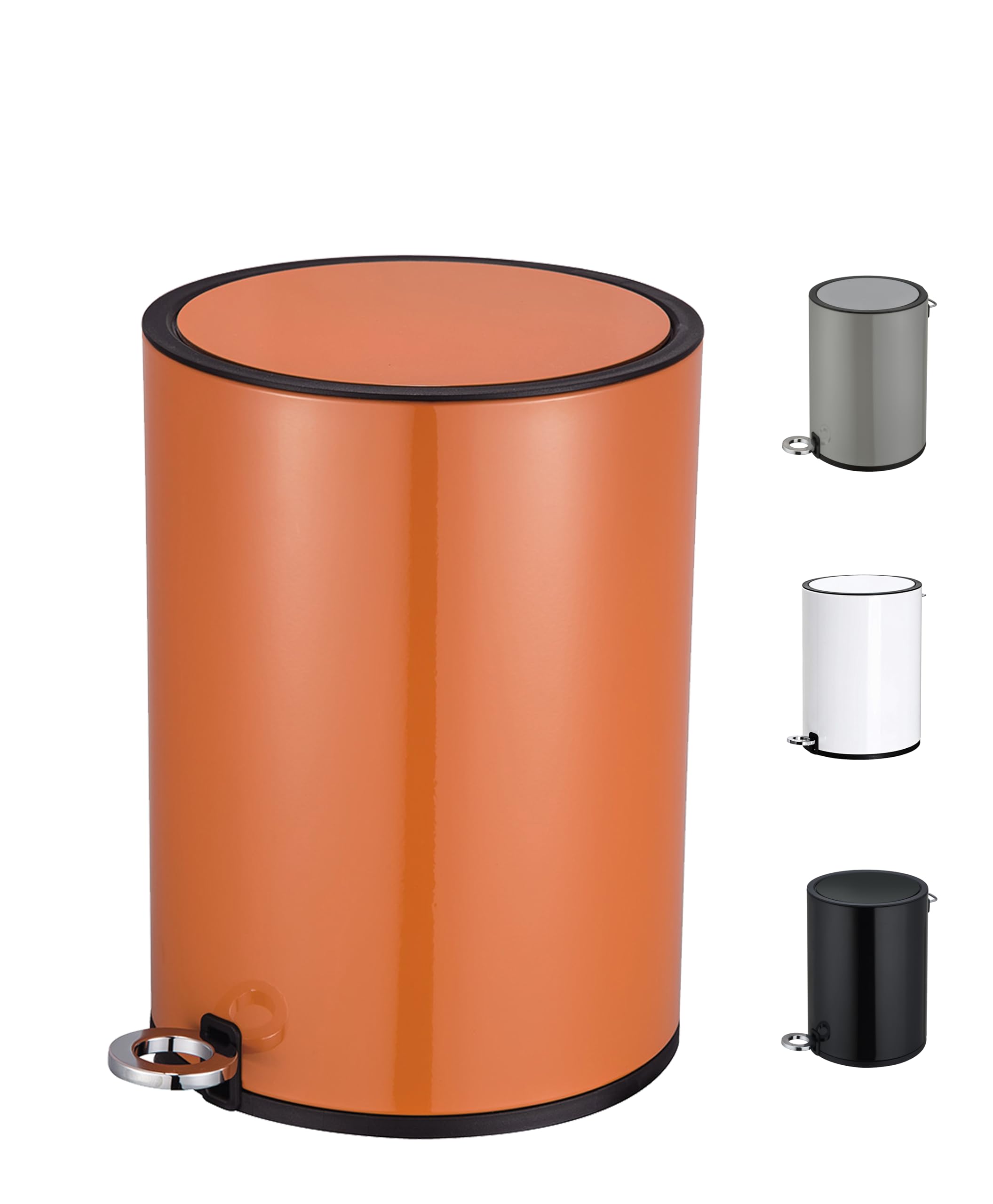 FurnitureXtra™ Modern Style Powder Coated Soft Close Pedal Bin, Plastic Inner bucket, ABS lid (Orange 3L)