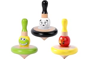 WODI TOYS WODI 3PCS Wooden Spinning Tops - Adorable Animal Gyroscope Toys for Toddlers, Safe & Fun Montessori Educational Gift, Fidget Spinner for Kids/Toddlers (#2)