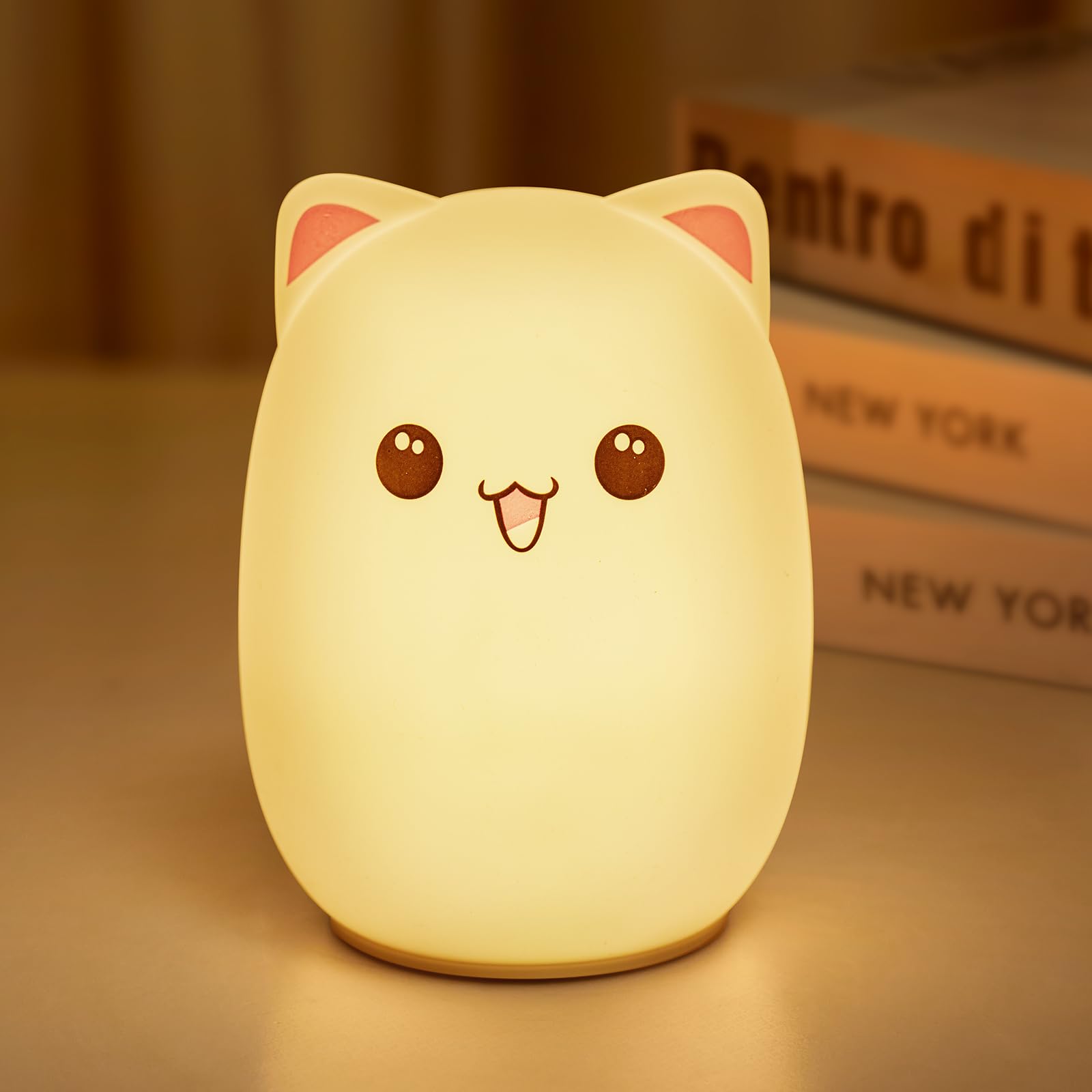 Photo 1 of Minetom Night Light for Kids, Cute Silicone Kitty Night Light with 3 Levels of Brightness, 7 Colors Rechargeable Lamp for Bedroom, Girls and Boys, Nursery, Baby Gifts, Tap Control