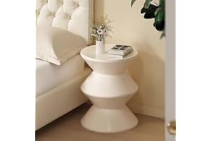 NDZUI Trendy Side Table, Funky Sofa Stool Small Night Stand for Couch, Sofa, Boho Decor End Table for Coffee Patio Living Room Outdoor Apartment (Biege, 3 Layer)