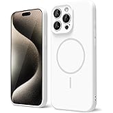 oakxco for iPhone 15 Pro Max Case Silicone Mag Safe, Magnetic Slim Thin Phone Case Compatible with Magsafe, Women Girls Cute Girly Aesthetic Soft Rubber Gel Safecase with Camera Cover, White