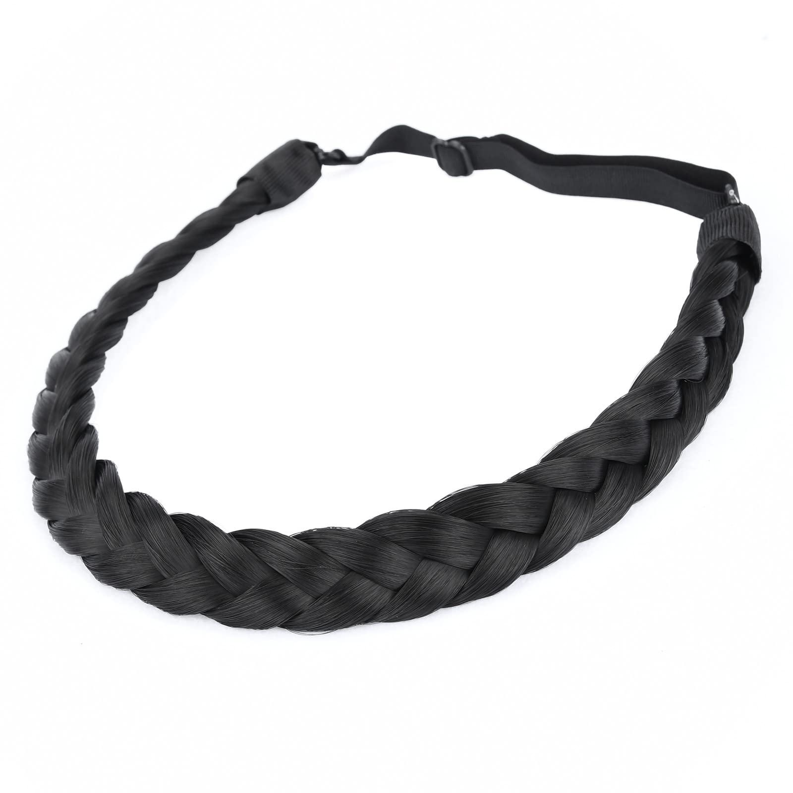 Gledola Thin 2 Strands Fishtail Plaited Braids Headband Braided Synthetic Hair Elastic Stretch, Hair Accessory for Women, Teens, Girls (Natural Black, Thin)