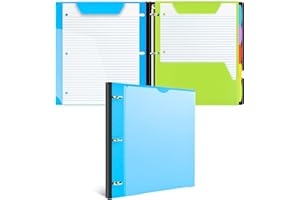 JISUSU All-in-one Telescoping Binder Notebook, Refillable 3 Ring Notebook Binder with Customized Front Cover,1 Plastic Movable Pocket Folder,5 Plastic Subject dividers and Notepaper- Blue