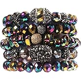 Yomisa 5PCS 6PCS Natural Boho Beaded Bracelets/Bangle for Women Men,Healing Turquoise Jasper Agate Crystal Gemstone Stone Chakra Multilayer Wrap Bohemian Handmade Jewelry Beads Stretch Bracelet Set