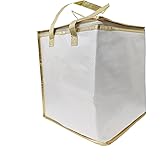 11.8×11.8×13.8" Reusable Insulated Zipper Aluminum Foil Tote Bag Suit for Picnic Cake FruitDrink Refrigeration Also for Delivery of Takeaway Thermal Pizza Insulated Delivery (Laser White)