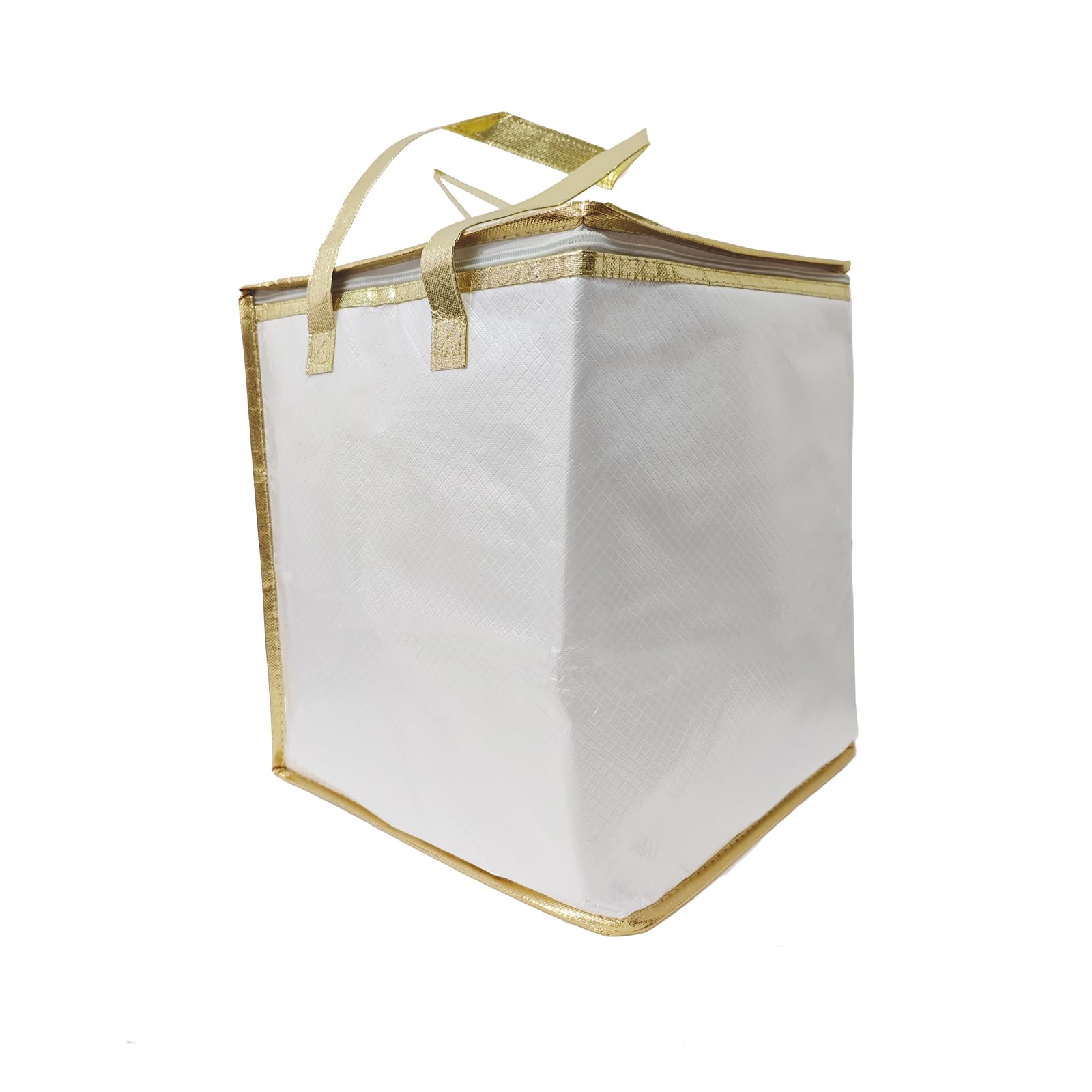 Photo 1 of 11.8×11.8×13.8" Reusable Insulated Zipper Aluminum Foil Tote Bag Suit for Picnic Cake FruitDrink Refrigeration Also for Delivery of Takeaway Thermal Pizza Insulated Delivery (Laser White)