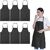 LOYHUANG Total 6PCS Black Apron for Wowen Adult Unisex with 2 Pockets-Chef Cooking Baking Kitchen Restaurant Crafting Painting Party Aprons
