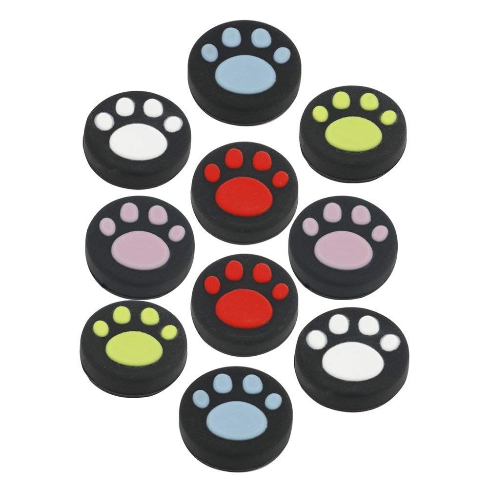 GGZone 10 PCS Silicone Analog Joystick Thumb Stick Grips Cap Replacement for Nintendo Switch NS Controller (Red Cute Cat Paw Claw)
