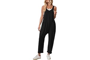 Happy Cherry Womens Cotton Overalls Summer Sleeveless Suspender Jumpsuits with Pockets Loose Knit Rompers
