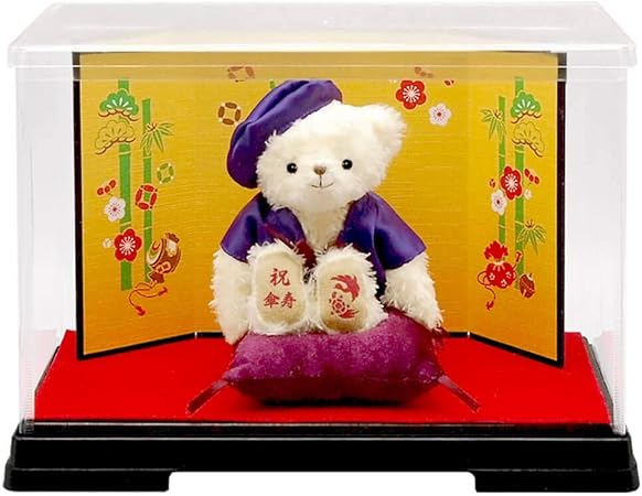 Amazon Co Jp プティルウ 傘寿に贈る 紫ちゃんちゃんこを着たお祝いテディべア 金屏風 ケース おもちゃ