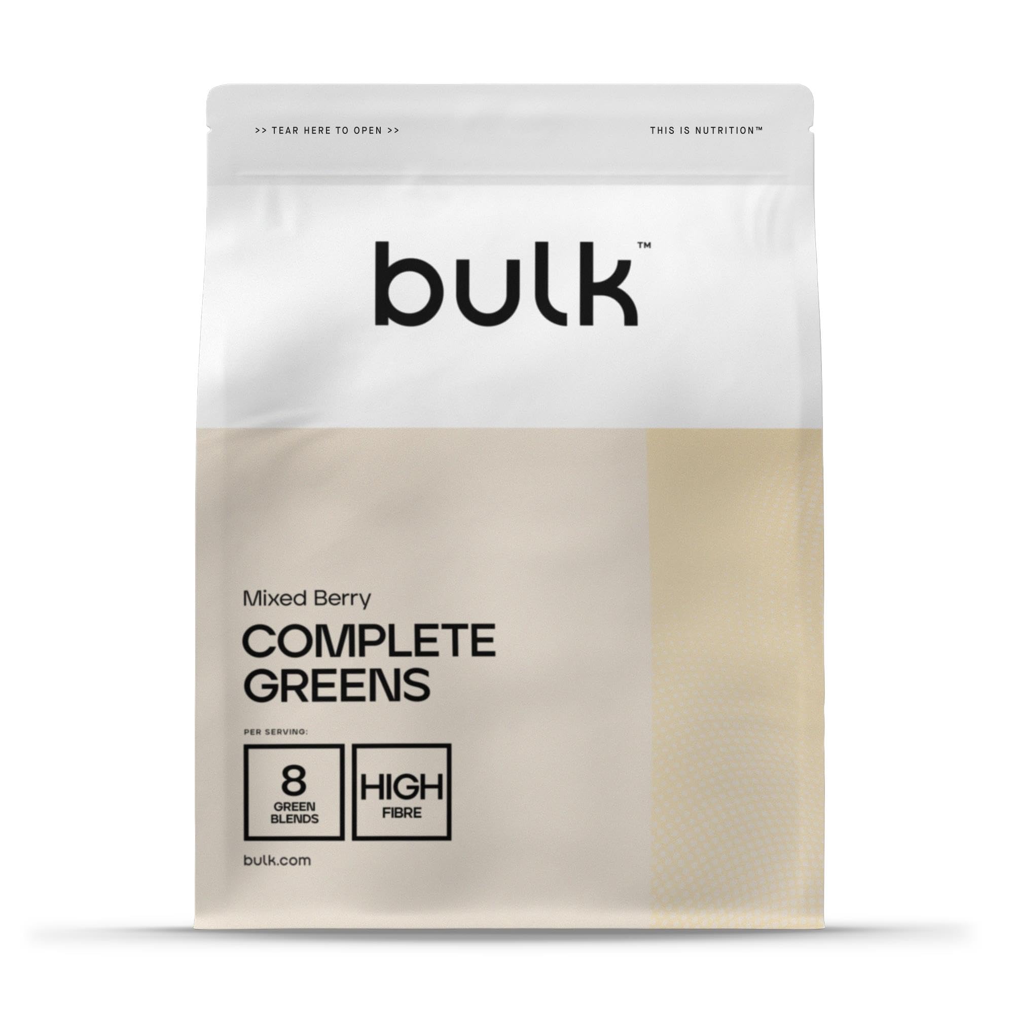 Bulk Complete Greens Powder, Blend of 8 Super Greens, High Fibre, High Dosage, Daily Vitamins, Spirulina, Chlorella, Mixed Berry, 500 g, 55 Servings, Packaging May Vary