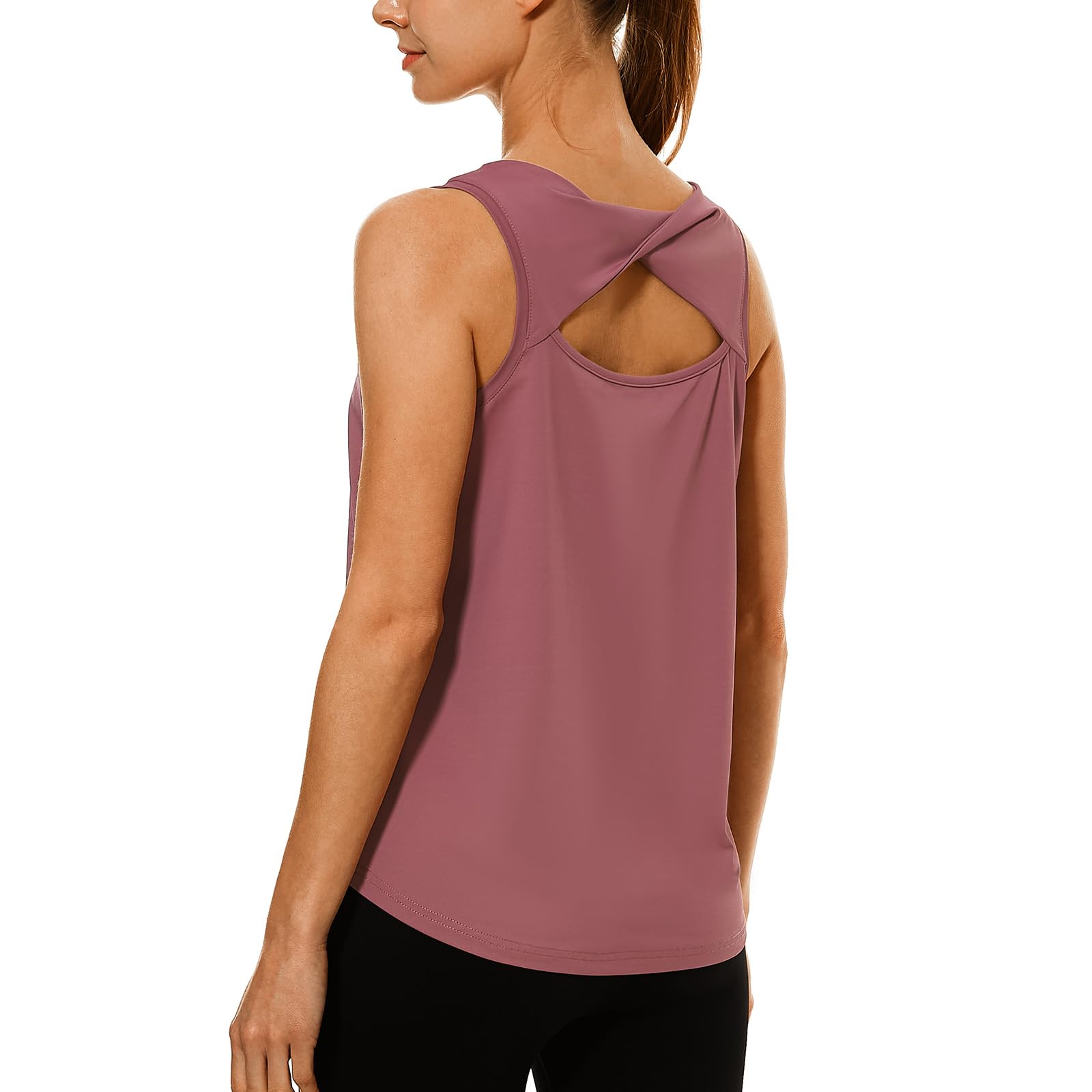 Photo 1 of HODOSPORTS Workout Tank Tops for Women Open Back Loose Fit Yoga Athletic Tops Prune Red Large