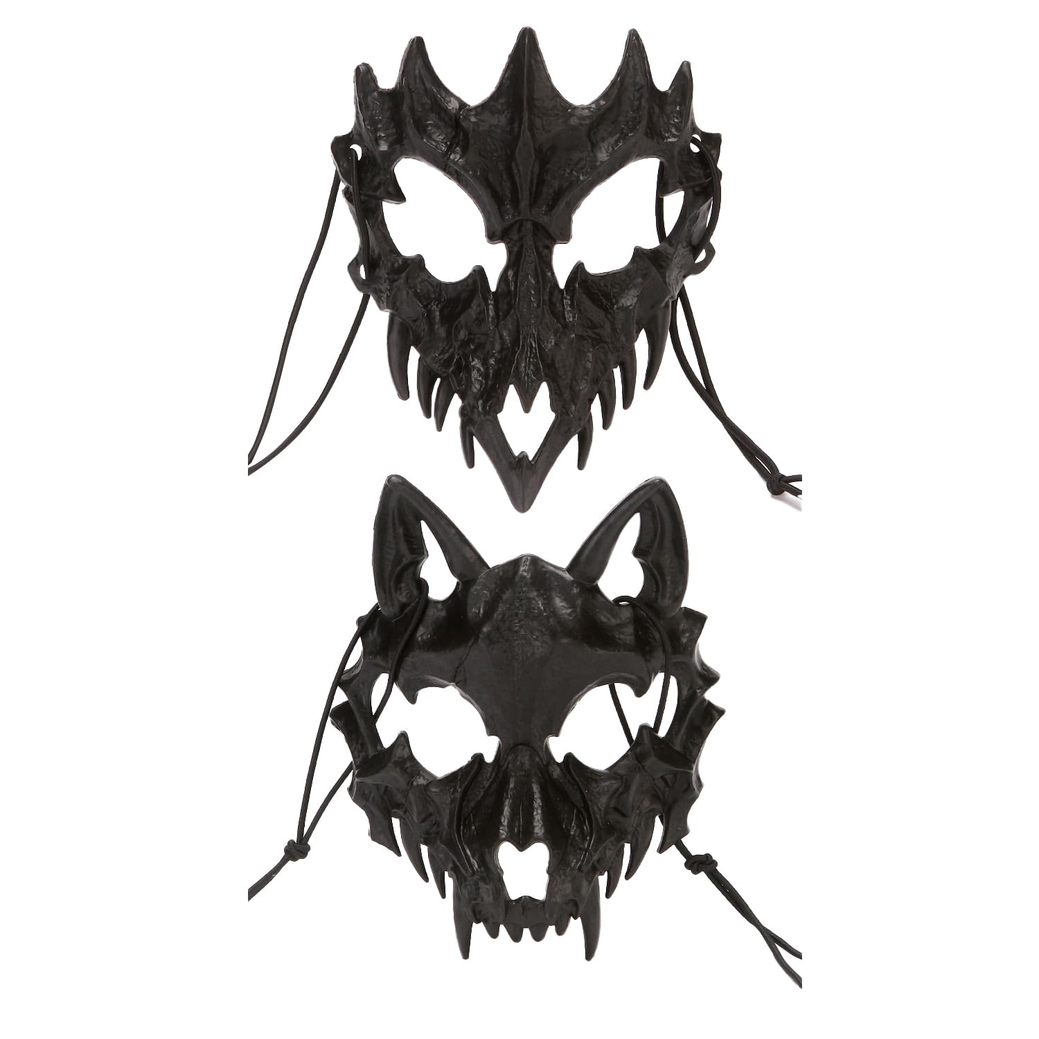 RmKbe 2pcs Halloween Skull & Werewolf Mask - Dragon God & Skeleton Half Face Animal Skull Masks for Masquerade Cosplay