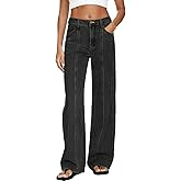 MARIASHA Women's Wide Leg Jeans High Waisted Stretchy Buttoned Zimbaplatinum Denim Pants