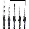 Wood Countersink Drill Bit Set, Newdeli 5Pcs Countersink Drill Bit #4、6、8、10、12, Tapered Drill Bits with 1/4" Hex Shank Quick Change and Allen Wrench, Counter Sinker Drill Bit Set for Woodworking