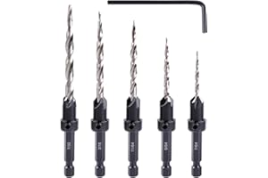 Wood Countersink Drill Bit Set, Newdeli 5Pcs Countersink Drill Bit #4、6、8、10、12, Tapered Drill Bits with 1/4" Hex Shank Quick