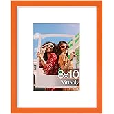 Vittanly 8x10 Picture Frame, Display Pictures 5x7 with Mat or 8x10 without Mat, Engineered Wood with Shatter Resistant Plexiglass, Photo Frame for Wall or Table Top Display, Orange, 1 Pack