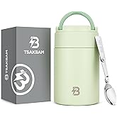 TSAKBAM Thermo for Hot Food,17OZ Wide Mouth Insulated Food Container with Spoon & Handle, Stainless Steel Hot Lunch Box for Adults (Green)