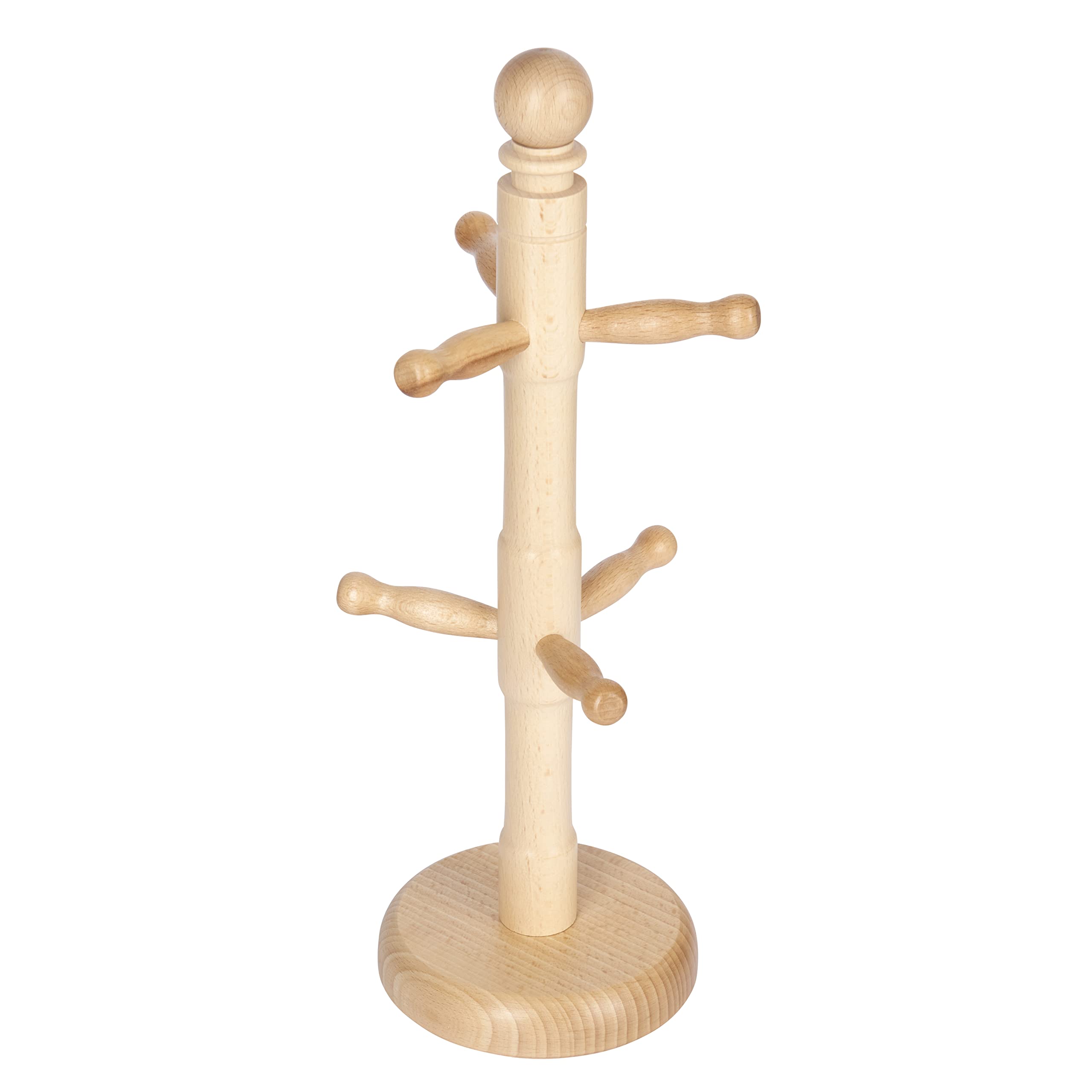 KitchenCraft Wooden Mug Tree Holder, Beechwood, 11.5 x 32.5cm, Brown