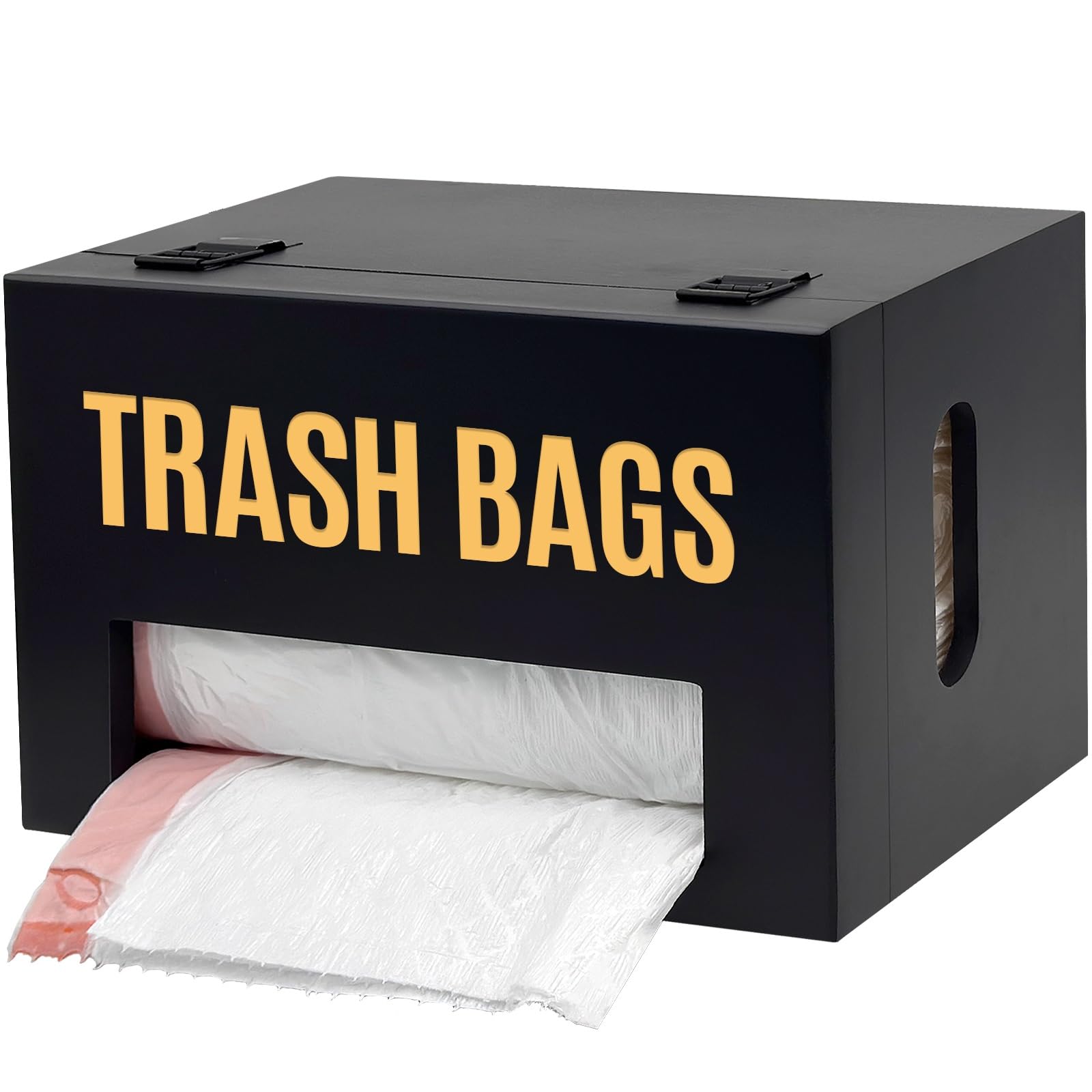 Photo 1 of Libreshine Extra Large Trash Bag Holder Dispenser, Garbage Bag Dispenser Roll Holder Under Sink, Bamboo Wall Mounted Kitchen Trash Bag Dispenser Organizer Black