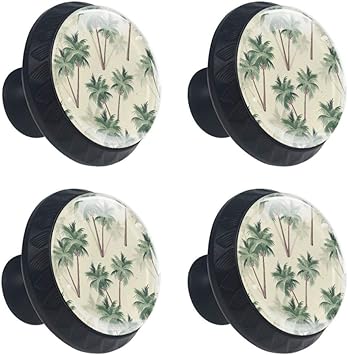 Drawer Knobs Tropical Palm Trees Pattern Retro Cabinet Drawer