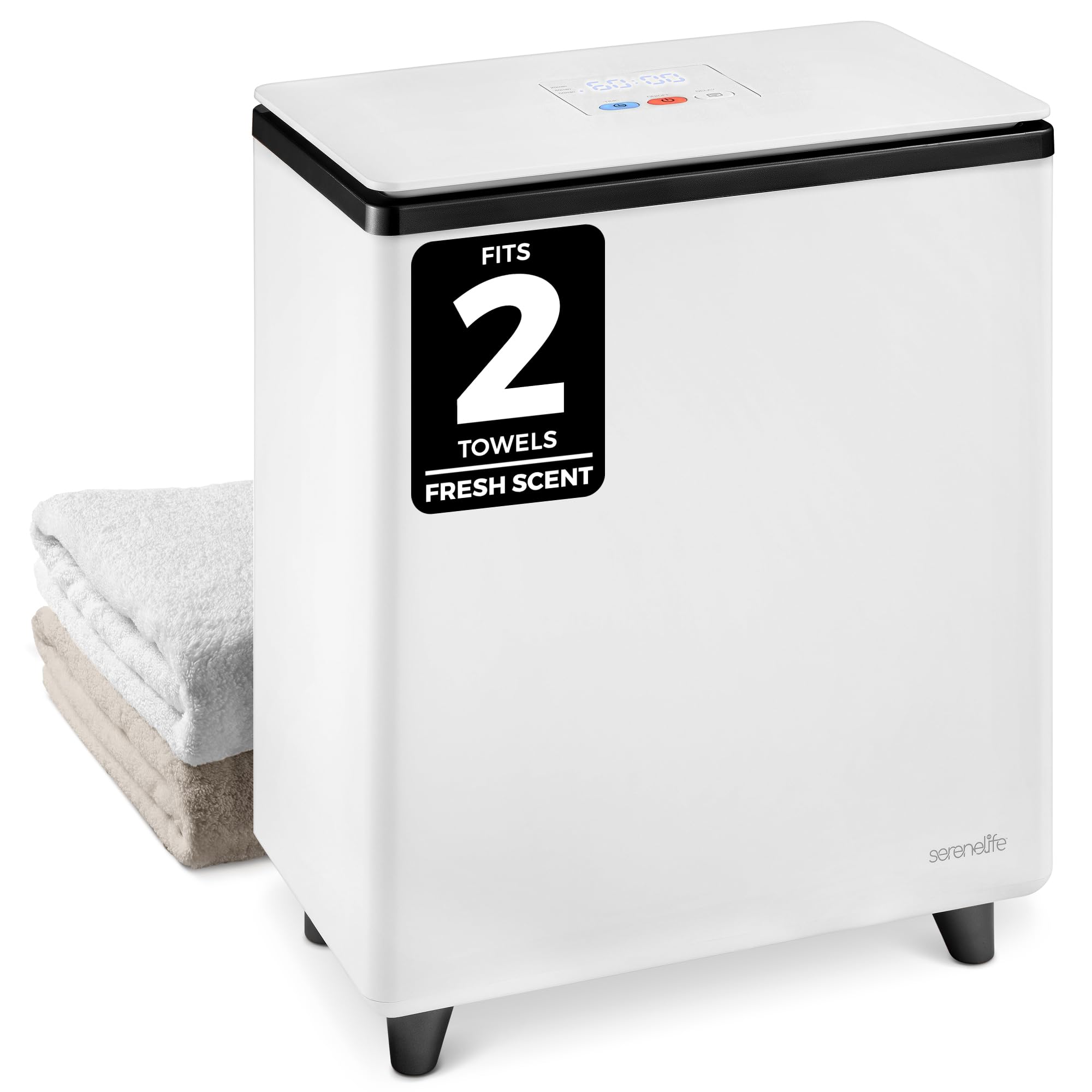 SereneLife Rectangular Towel Warmer Bucket, Large Capacity Single Touch Towel & Blanket Warmer With Insulated Lid, Holds 2 Large Towels/Blanket, Auto Shut-Off For Safety, Black Image