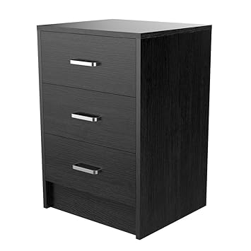 Yaheetech Black Wood Bedside Cabinet Table 3 Drawers Nightstand