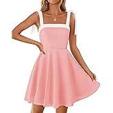 ZESICA Womens Summer Sleeveless Mini Dress Tie Shoulder Square Neck High Waist Swing A Line Short Sundresses