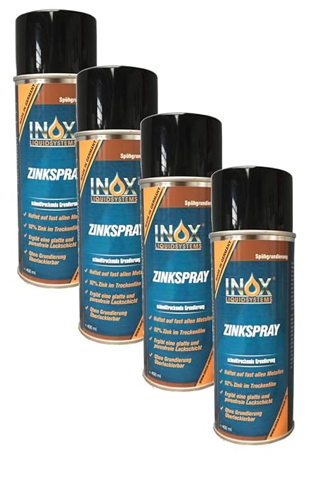 INOX® Zinkspray, Korrosionsschutz-Grundierung für alle Metalle - 4 x 400 ml