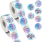 1000pcs Holographic Thank You Stickers - 1 Inch Waterproof Self-Adhesive Labels for Small Business, Happy Mail, Packaging & Celebrations