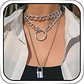 Jovono Chunky Choker Necklaces Silver Layered Circle Pendant Necklace Punk Thick Necklace Accessories for Women
