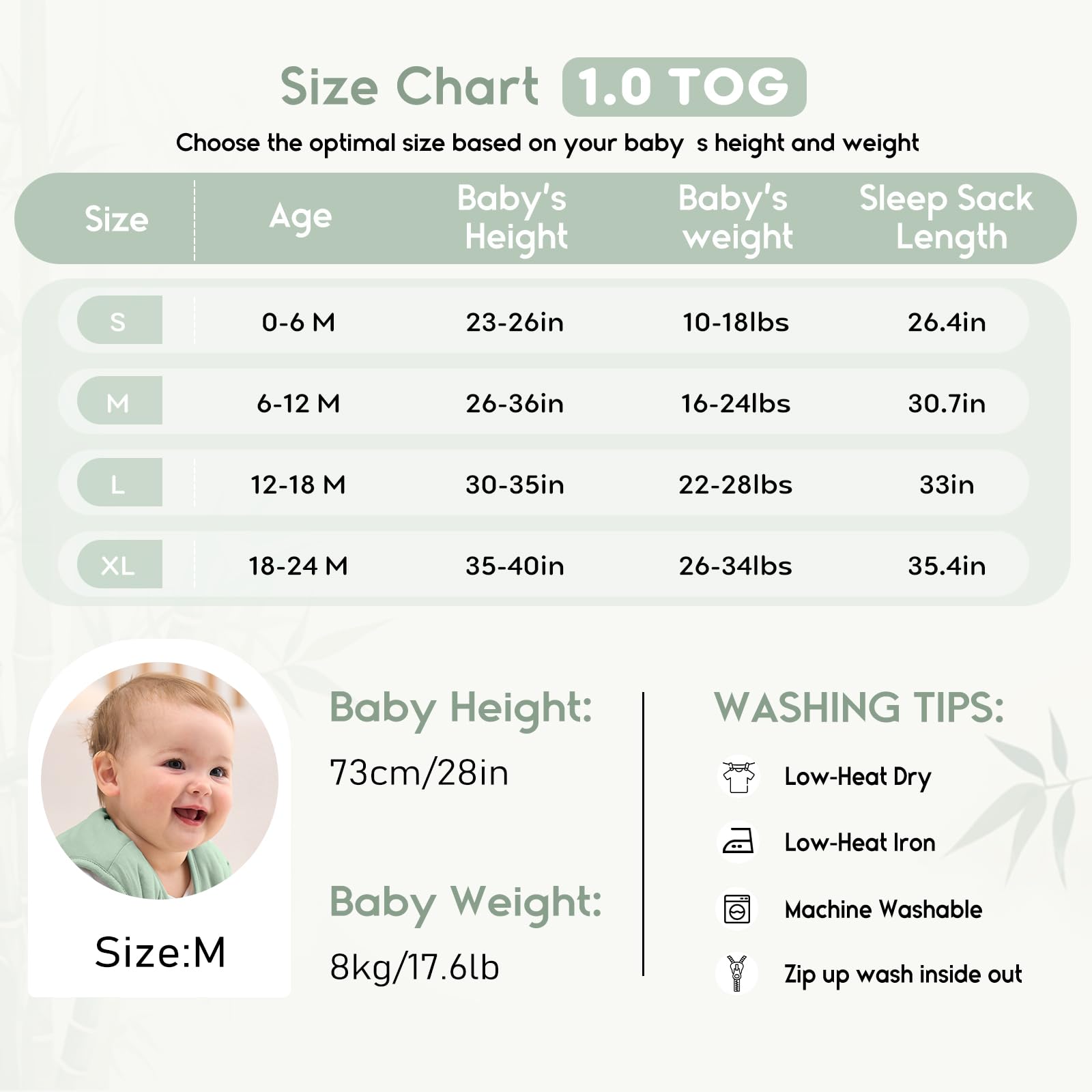 Yoofoss Rayon Made from Bamboo Baby Sleep Sack 6-12 Months 1.0 Tog Baby Wearable Blanket, Super Soft Infant Toddler Sleeping Sack 2-Way Zipper