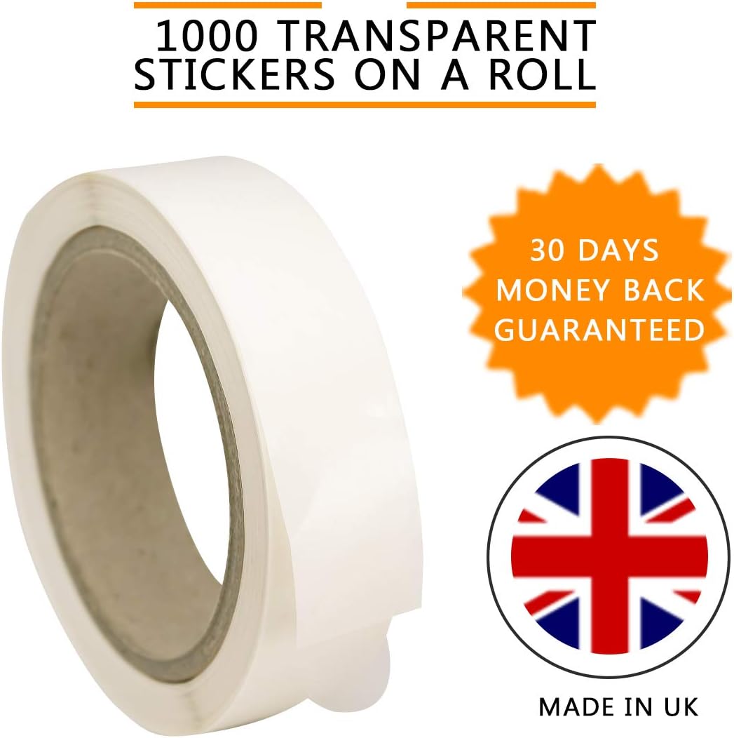 Made in The UK Transparent Envelope Circle Labels - 1" Diameter (25mm) - 1000 Clear Gloss Polypropylene Stickers on a roll - Image 3