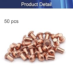 Aicosineg Solid Rivets,50Pcs M4 Round Head Copper