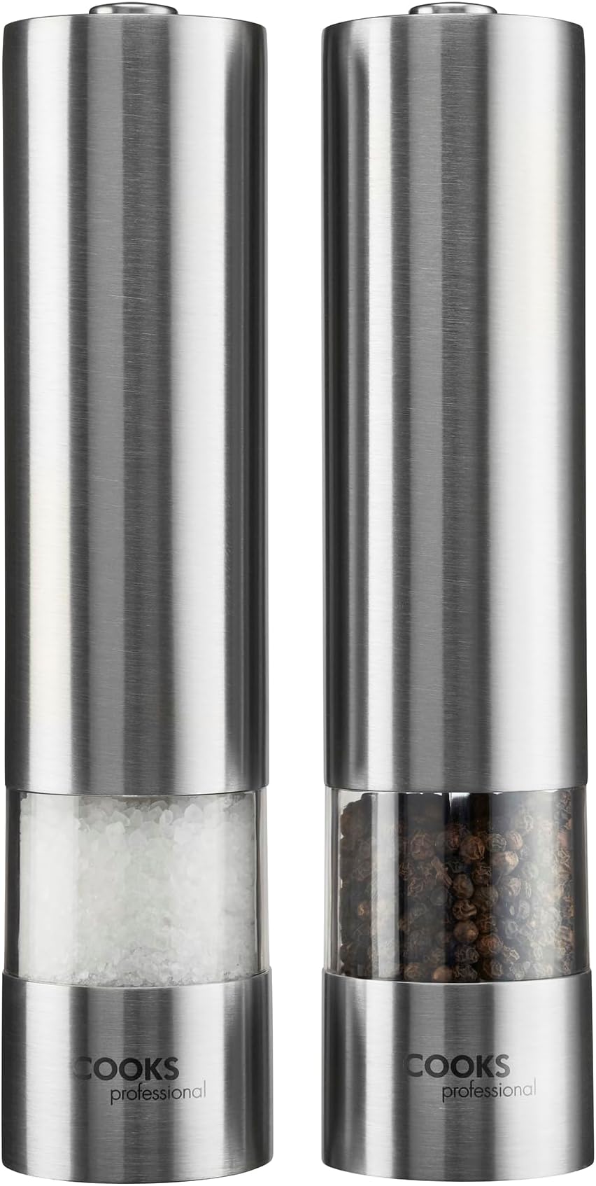 Cooks Professional Electric Salt & Pepper Mill Set - Adjustable Grinders